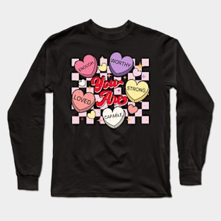 Retro Candy Heart Teacher Valentine_s Day You Are Enough Long Sleeve T-Shirt
